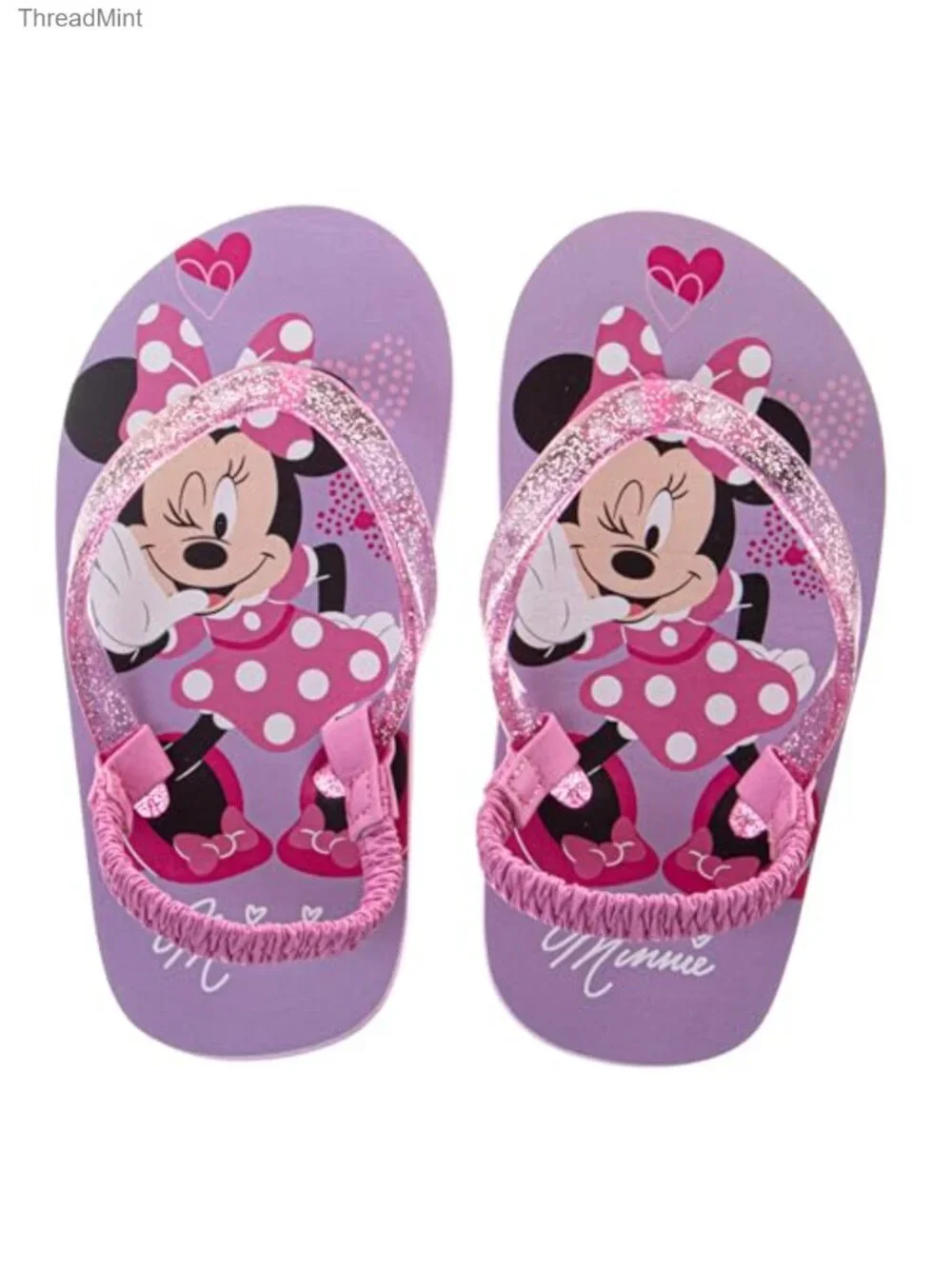 Girls Minnie Mouse Flip Flop Sandals with Backstrap for Beach Pool